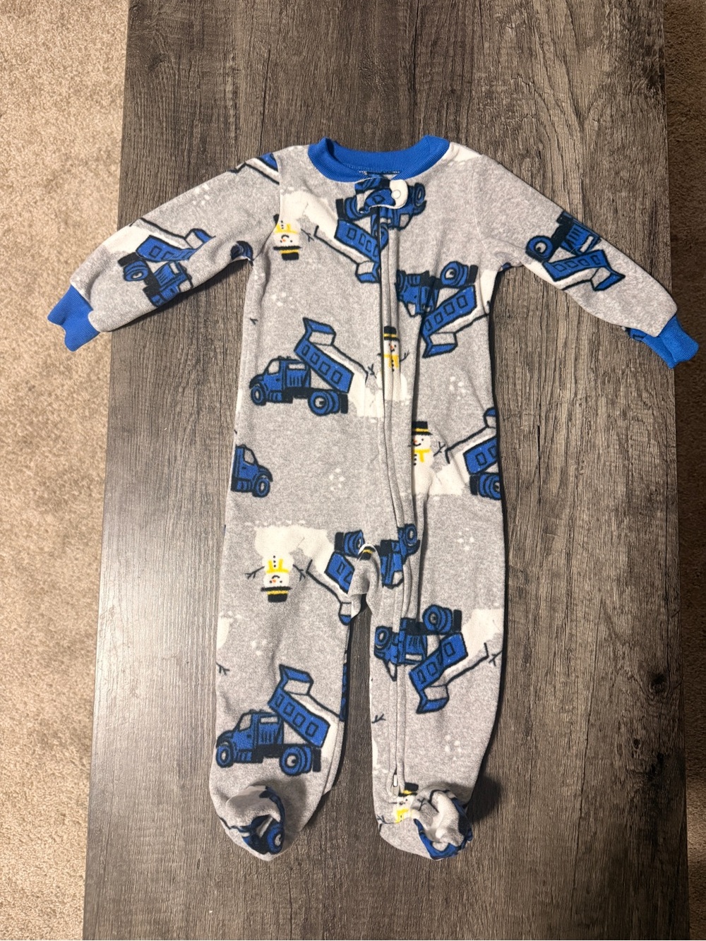 Blue Snowman and Truck Footed One-Piece Pajamas for Kids
